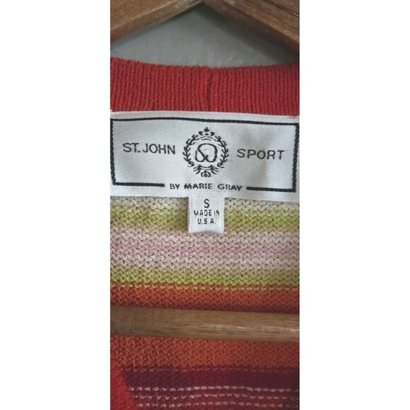 St John Sport Cardigan Marie Gray Women's Small Red Striped V-Neck Button Front - Picture 3 of 9